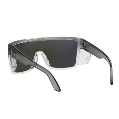 Polarized Safety Sunglasses, UV400 Protection, ANSI Z87.1 Wraparound Protective Eyewear - color: Grey Green Mirror