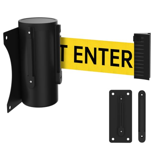 Wall Mount Crowd Control Barriers 1 Pack, TrreZON Fixed Retractable Barrier with Steel Case 10' Yellow Belt with "Caution: DO NOT Enter" for Grocery, Retail Store, Office, Stadium, School - color: Yellow Belt (Caution - Do Not Enter), size: 10‘ - 1 Pack