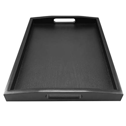 DILLMAN Serving Tray Large Black Wood Rectangle Food Tray Butler Tray Breakfast Tray with Handles (Medium) - size: 16.5" x 12.6" x 1.6"