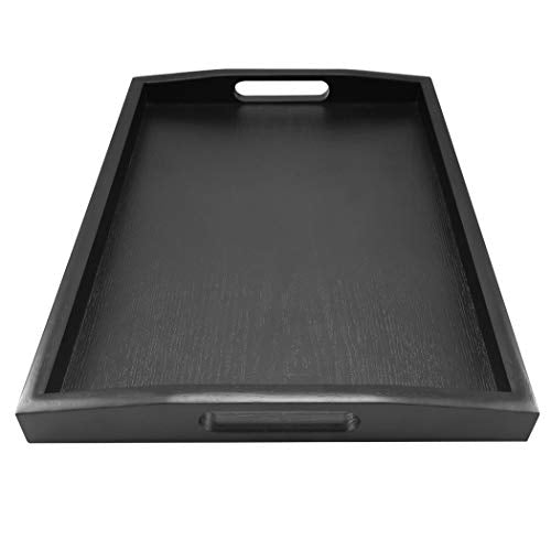 DILLMAN Serving Tray Large Black Wood Rectangle Food Tray Butler Tray Breakfast Tray with Handles (Medium) - size: 16.5" x 12.6" x 1.6"