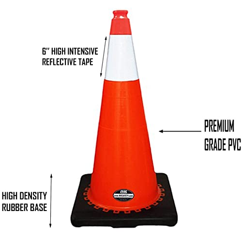 (Set of 32) 28" RK Orange Safety Traffic PVC Cones, Black Base with One Reflective Collar - size: 32 Cones