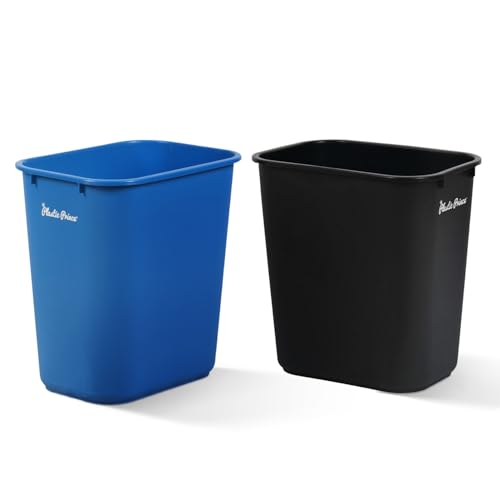 PLASTIC PRINCE 28 Quart Trash Can, Black and Blue Plastic Rectangular 7 Gallon Wastebasket for Kitchen Bathroom Office, 28 qt Garbage Can Fits Under Desk Cabinet Sink, Set of 2 - color: Black and Blue