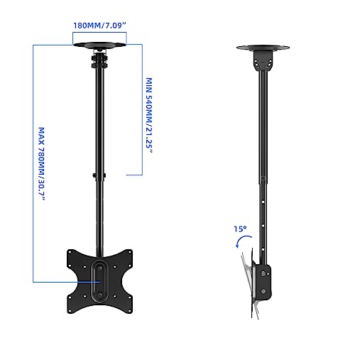 Suptek Ceiling TV Mount Fits Most 23-43 inch LCD LED Plasma Panel Display with Max VESA 200x200mm Loaded up to 35kg/77.16lbs Height Adjustable MC3260 - size: Max 43" TV