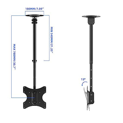 Suptek Ceiling TV Mount Fits Most 23-43 inch LCD LED Plasma Panel Display with Max VESA 200x200mm Loaded up to 35kg/77.16lbs Height Adjustable MC3260 - size: Max 43" TV