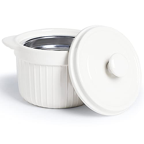 ONTUBE Ceramic Bacon Grease Container Keeper with Strainer 17oz, White - color: White