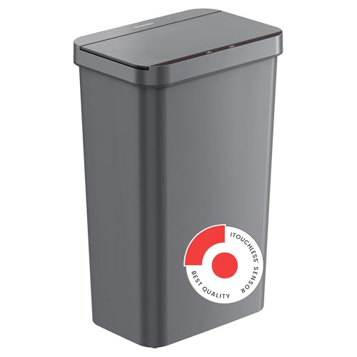 iTouchless Prime 13.2 Gallon Sensor Trash Can, Slim and Space-Saving, Durable Dent-Proof Construction, Automatic Bin Gray Color Great for Kitchen, Home, Office, Business, Garage, Plastic - color: Titanium Gray