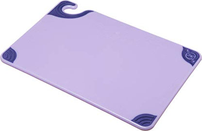 San Jamar Saf-T-Grip Plastic Cutting Board with Safety Hook, 12" x 18" x 0.5", Purple - color: Purple