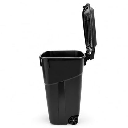 32 Gallon Heavy Duty Wheeled Garbage Can with Attached Lid, Black