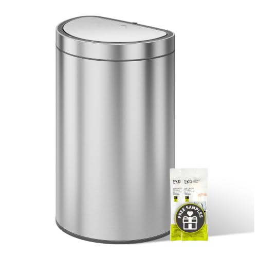 EKO Mirage Semi-Round Motion Sensor Trash Can or Recycling Bin, 47 Liter / 12.4 Gallon Automatic Large Kitchen Trash Can with Deodorizer Compartment, Removable Lid and Bucket, Matte Stainless Steel - size: Mirage Semi-Round 47 liter - Stainless Steel