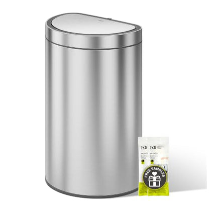EKO Mirage Semi-Round Motion Sensor Trash Can or Recycling Bin, 47 Liter / 12.4 Gallon Automatic Large Kitchen Trash Can with Deodorizer Compartment, Removable Lid and Bucket, Matte Stainless Steel - size: Mirage Semi-Round 47 liter - Stainless Steel