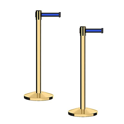 CCW Series RBB-100 Retractable Belt Barrier Stanchions, 2 Pack, 7.5 Ft - color: Black with Horizontal Blue Stripe, size: 7.5 Foot