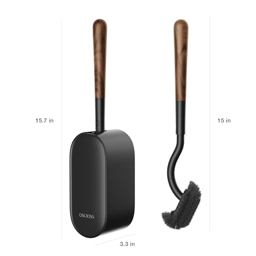 Toilet Bowl Brush and Holder, OSCIOSS Toilet Brush Set with Ergonomic Design, Compact Size, Durable Bristles, RV Toilet Brushes & Holders for Dead Corner Clean (Wood&Black, 2pack) - color: Wood&black, size: 2 Pack