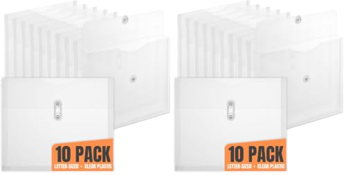 1InTheOffice Poly Envelopes Button & String Closure, Expanding Wallet, Letter Size, Clear, 10/Pack (Pack of 2) - size: One Size (Pack of 2)