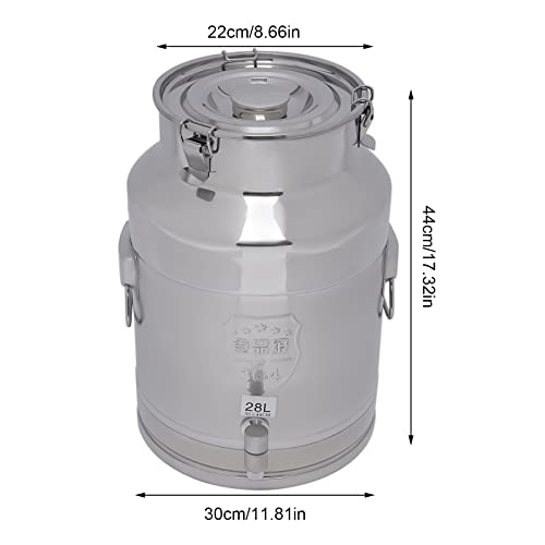 304 Stainless Steel Milk Bucket With Faucet, Large Liquid Container Storage,Milk Bucket With Sealing Lid and Carry Handle,for Wine, Oil Storage Transport (28L/7.4 Gal,w/Faucet) - size: 28L/7.4 Gal,w/Faucet