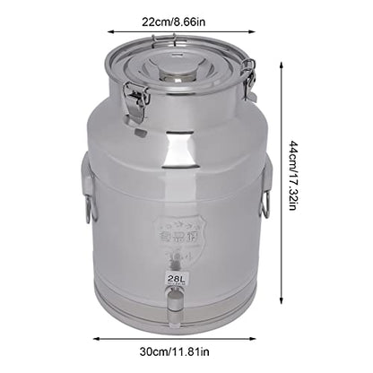 304 Stainless Steel Milk Bucket With Faucet, Large Liquid Container Storage,Milk Bucket With Sealing Lid and Carry Handle,for Wine, Oil Storage Transport (28L/7.4 Gal,w/Faucet) - size: 28L/7.4 Gal,w/Faucet