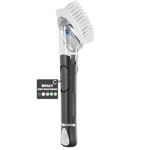 RIMAY Soap Dispensing Dish Brush Dish Scrubber with Soap Dispenser Handle - color: Black