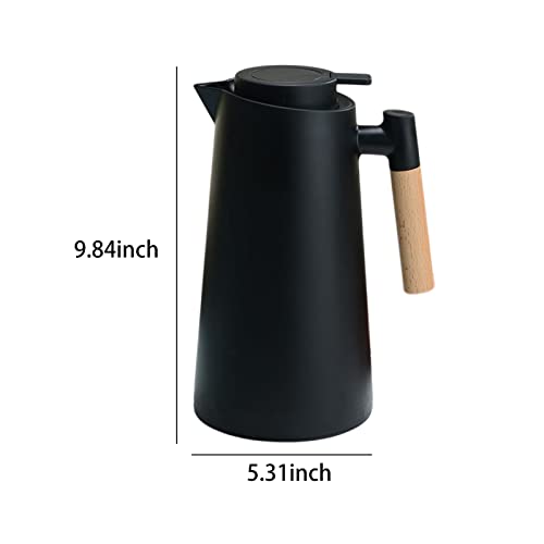 1L Thermal Carafe Double Walled Vacuum Coffee Pot Thermal Pot with Wood Handle Water Kettle Insulated Flask Tea Carafe Keeping Hot Cold (White) - color: White
