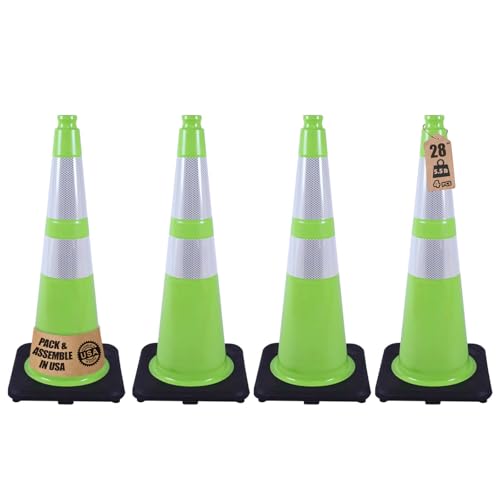 4-Pack 28" Green Cones - Reflective for Road/Construction - color: Green, size: 28inch
