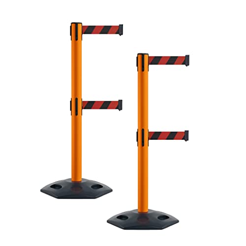 Montour Line MSR630D Retractable Belt Barrier Stanchions, Set of 2 - color: Black and Red Diagonal, size: 7.5 ft