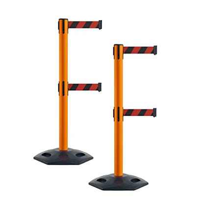 Montour Line MSR630D Retractable Belt Barrier Stanchions, Set of 2 - color: Black and Red Diagonal, size: 7.5 ft