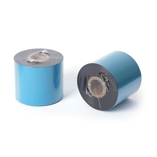 12 Rolls 2.52'' x 1476' Premium Resin Enhanced Wax Ribbon, 64mm x 450m Black Thermal Transfer Ribbon, Barcode Thermal Label Printer Ribbon, CSO-Ink Outside, 1'' Core for Zebra, TSC, GoDex, Citizen - size: 2.52''x1476'｜12 Rolls