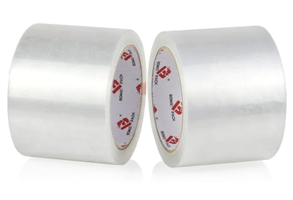 BOMEI PACK 3" Clear Wide Packing Tape 2 Rolls, Total 110Y - 3 inch x 55 Yards, 2.4 mil Thick, Heavy Duty 3 Inch Wide Packaging Tape for Shipping, Mailing, Moving & Storage