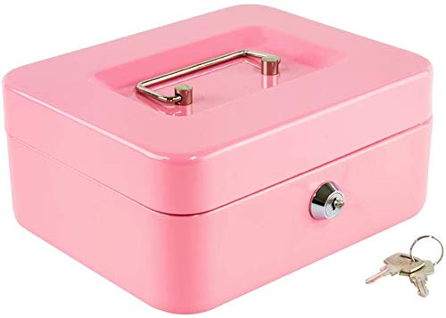xydled Medium Cash Box with Lock, Metal Money Box, Steel Money Box, Pink - color: Pink, size: Medium