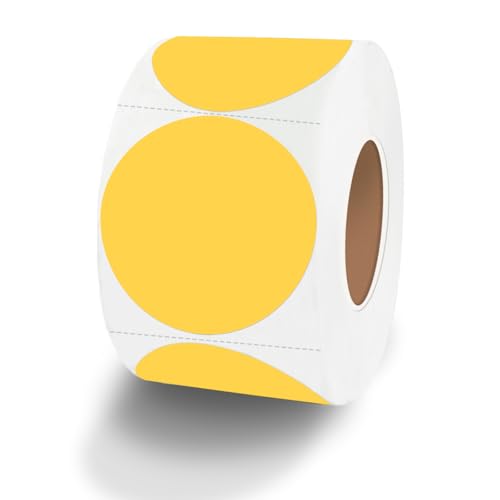 Yellow Round Thermal Sticker Labels - 1.5 Inch, Self-Adhesive, Multi-Purpose with Perforation Line (500 Labels, 1 Roll) - color: Yellow-500 Labels, size: 1.5 inch