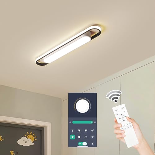 Modern LED Smart Ceiling Light,28.3" Flush Mount Ceiling Lamp, 40W Dimmable Linear Metal Chandelier Light Fittings for Kitchen Laundry Garage Dining Room Office Hallway Closet Aisle - color: Dimmable, size: 28.3 Inch