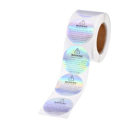 MECCANIXITY Candle Warning Labels 1.5" Laser Silver Warning Stickers 500Pcs - color: Laser Silver With I Style