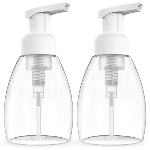 BRIGHTFROM Foaming Soap Dispenser Pump Bottles, BPA Free Empty Refillable Plastic Container for Liquid Soap - Kitchen, Bathroom, Commercial - 8oz (250ml) Pack of 2 Clear
