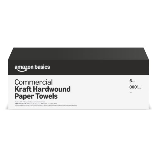 Amazon Basics 1-Ply Kraft 7.9" Hard Roll Paper Towels | Bulk | Made from 100% Recyclable Material | Compatible with Universal Dispensers | 800 feet per Roll (6 Rolls) (Previously AmazonCommercial) - color: Brown, size: 6 Count (Pack of 1)