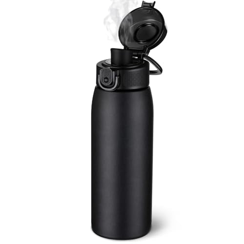 Insulated Water Bottle 18 oz with Dustproof Lid, Carry Handle & Tea Infuser, BPA-Free & Leakproof, Stainless Steel Water Bottles Ideal for Fitness, Hiking, Office & Outdoor Use （Black ） - color: Black, size: 18 Ounces
