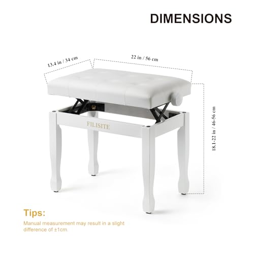 Adjustable Height Piano Bench, Wooden Piano Stool with Waterproof Padded Cushion, Bench Seat for Vanity, Bedroom, Living Room, White - color: Single-white