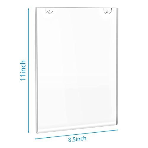 PecMuikee Acrylic Sign Holder 8.5x11 Vertical, Wall Mount Acrylic Sign Holder and Plastic Paper Display Ad Frame bonus with 3M Tape and Mounting Screws for Restaurants, Office, Market, Library, Store, 2 Pcs
