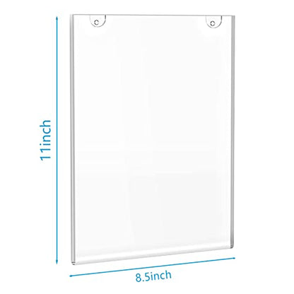 PecMuikee Acrylic Sign Holder 8.5x11 Vertical, Wall Mount Acrylic Sign Holder and Plastic Paper Display Ad Frame bonus with 3M Tape and Mounting Screws for Restaurants, Office, Market, Library, Store, 2 Pcs