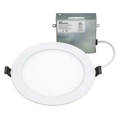 Topaz RDL6-12W-CS LED Slim Fit Recessed Downlights, 1,000 Lumens, 12W, 120V, 5 CCT Selectable, 6-Inch, Ultra-Thin White Aluminum, Canless, LED Lights for Bedroom, Dimmable to 5 Percent, 5 Yr Warranty