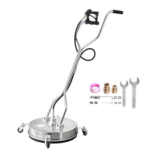 VEVOR 21" Pressure Washer Surface Cleaner, Stainless Steel Pressure Washer Attachments with 4 Wheels, 4500 Max PSI, 3/8 Quick Connector, 2 Spray Nozzles, Dual Handle, for Concrete, Patio, Sidewalk - size: 21 Inch w/ Handle & Wheels