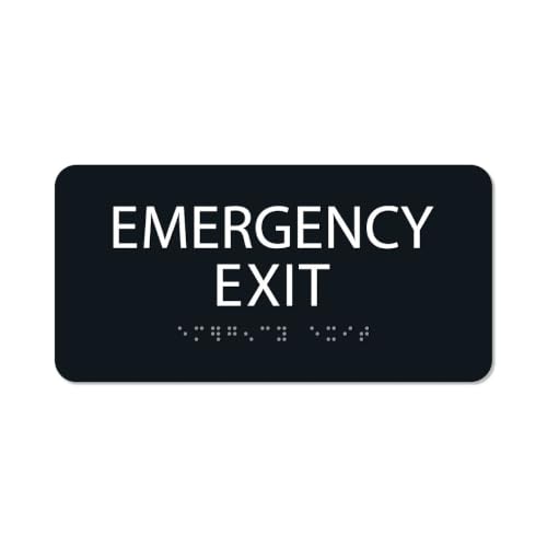 Alpha Dog Emergency Exit Sign, 4x8 ADA Braille Sign, Black - color: Black, size: Emergency Exit