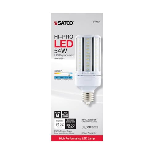 Satco S49394-54W LED HID Replacement High Lumen Corn Cob Bulbs, 2 Pack