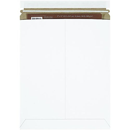 BOX USA 11 x 13 1/2" Stayflats Brand Rigid Flat Mailers, White (Pack of 25) Photo Document Mailers, Peel & Seal Closure, Tear Strip Easy Opening.