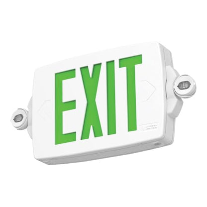Lithonia Lighting Quantum LED Exit Sign Emergency Light Combo, Exit Sign and Emergency Lights for Business, 2-Head Fixture, Red/Green Selectable Letters, White (LHQM S W RG MVOLT M6) - color: Red/Green Selectable - White, size: 16.5" | Sign & Round Light