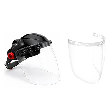 Cap Style Headgear with 2 Clear Tapered Face Shield Visors – Adjustable Headgear with 9" x 15.5" Wraparound PETG Shields – ANSI Z87.1 Safety Face Shield for Grinding, Cutting and Welding - color: Clear, 3 Pack a