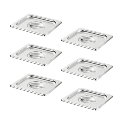HECMAC 6-Pack 1/6 Size Hotel Pan Cover,Stainless Steel Solid Steam Table Catering Food Pan Lid with Handle, 23 Gauge - size: 1/6 Size, Plain Lid