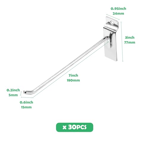 30Pcs 8 Inch Silver Slatwall Panel Hooks, Heavy Duty Slat Wall Hanging Display Hooks Pegboard Metal Hanger Hook for Gridwall Garage Shop Retail - color: Silver, size: 8 Inch