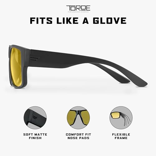 TOROE VALLEY Polarized z87+ Men Sunglasses - color: Matte Black | Black Emblem | Yellow Hd