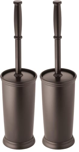 mDesign Metal Freestanding Slim Toilet Bowl Brush and Holder (Pack of 2) - color: Espresso, size: Pack of 2