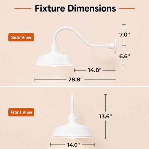 14in. White Outdoor Gooseneck Barn Light Fixture, 5000K Cool White - color: White (2-Pack), size: 22 in Gooseneck Arm
