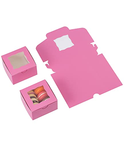 100Pcs Paper Cookie Boxes With Window Small Bakery Boxes 4x4x2.5 Inches Mini Cake Boxes For Pastries,Cupcakes,Desserts,Donuts,Chocolate Strawberries,Candy,Treat Boxes(4 * 4 * 2.5,Pink) - color: Pink