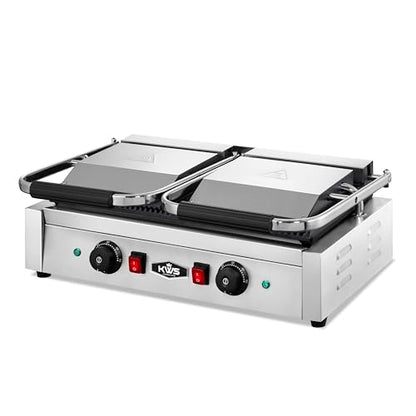 KWS CPM-23 3400W Electric Panini Press Maker with Left Grooved & Right Smooth Dual Sandwich Toasting Grill – 19″ X 9″ Cooking Surface